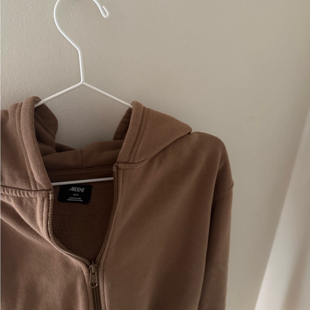 Ardene Tan Cropped Zip-Up Hoodie
